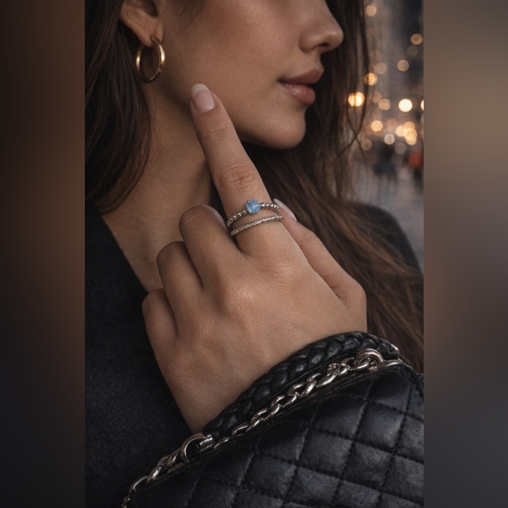 Pandora “My True Colors” Ring S925 ALE Sterling Silver March Birthstone